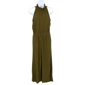 Chelsea28 Olive Green Sleeveless Halter Neck Jumpsuit Wide Legs Size Small